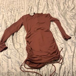 Mauve long sleeve dress with ties on the side